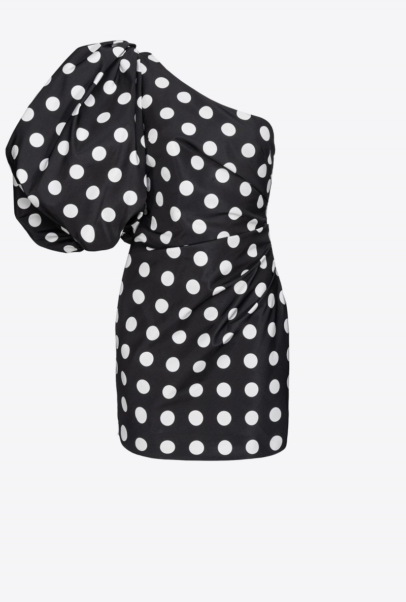 BLACK/WHITE Pinko One-shoulder polka-dot mini dress | GMYEC98187