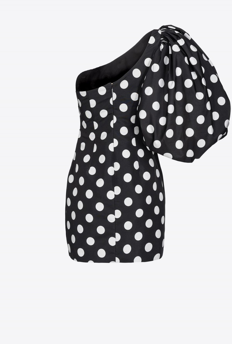 BLACK/WHITE Pinko One-shoulder polka-dot mini dress | GMYEC98187