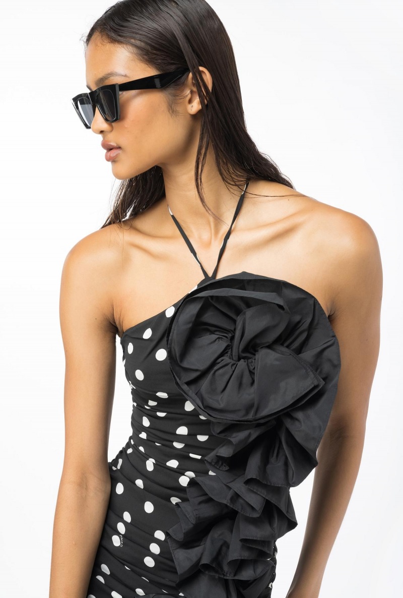 BLACK/WHITE Pinko Polka-dot mini dress with taffeta ruching | ZMYNQ85602