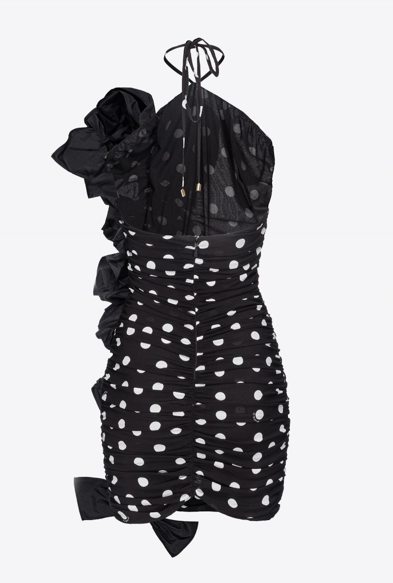 BLACK/WHITE Pinko Polka-dot mini dress with taffeta ruching | ZMYNQ85602