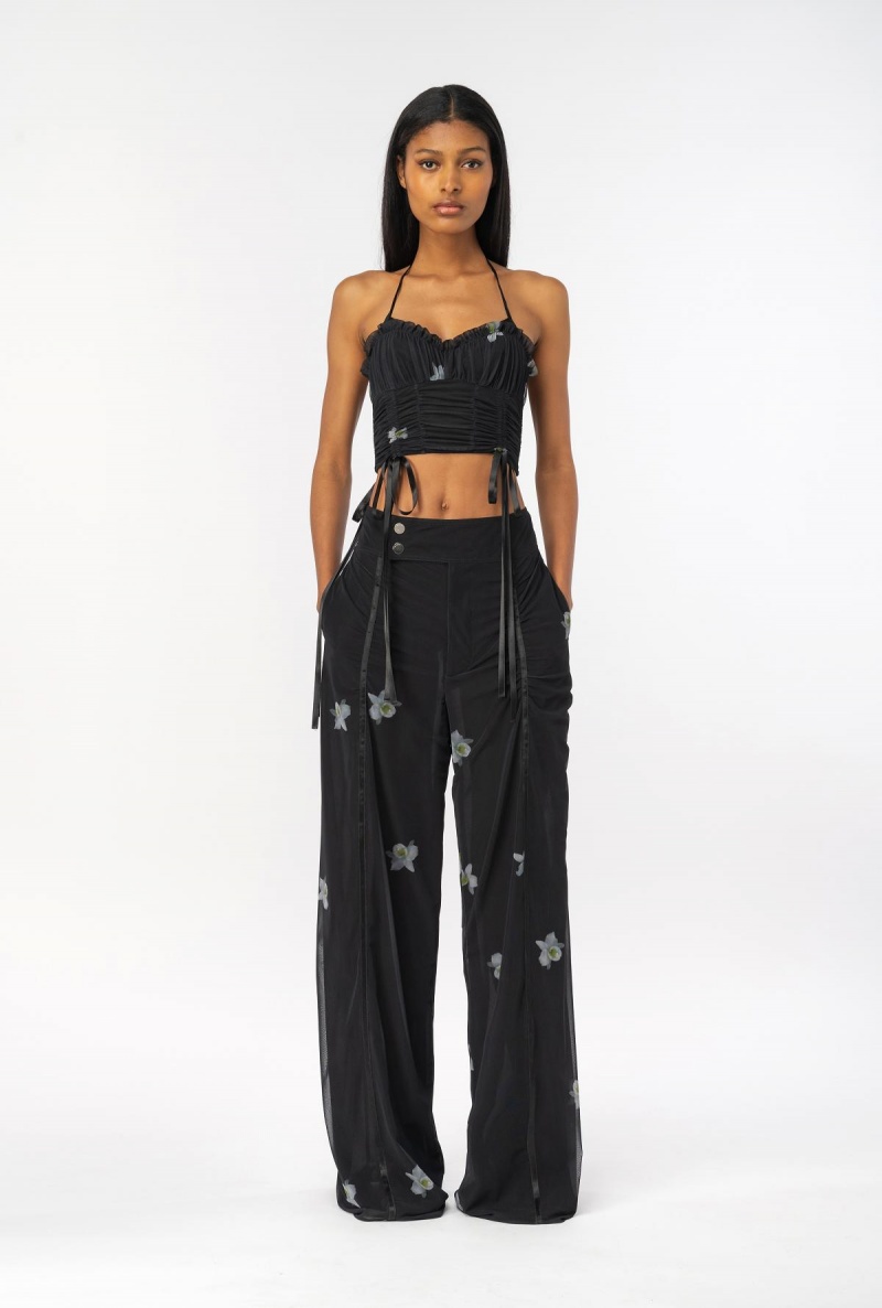 BLACK/WHITE Pinko Reimagine orchid-print bustier top by Patrick McDowell | GMYEC29647