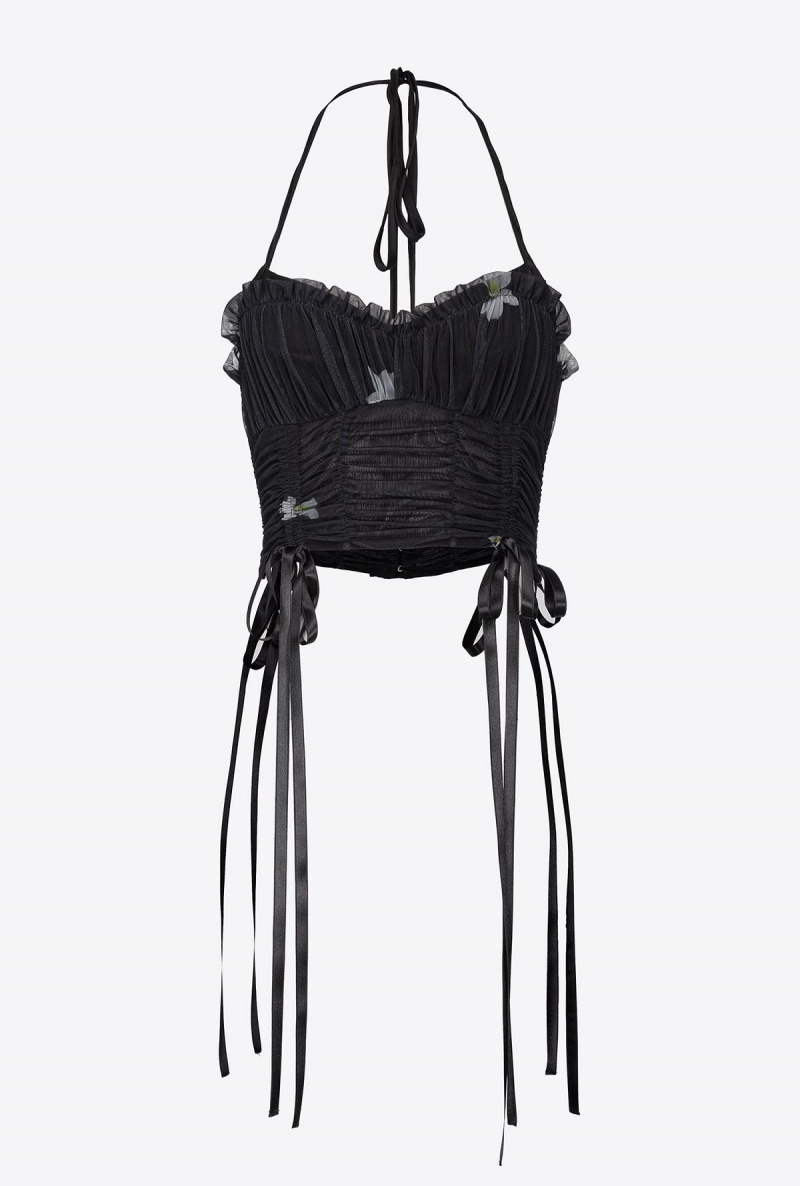 BLACK/WHITE Pinko Reimagine orchid-print bustier top by Patrick McDowell | GMYEC29647