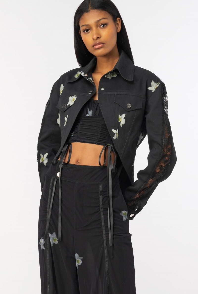BLACK/WHITE Pinko Reimagine orchid-print jacket by Patrick McDowell | QMYWA18734