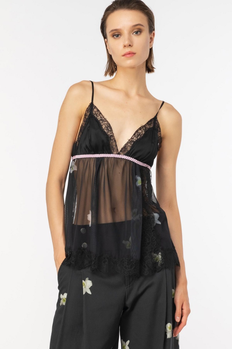 BLACK/WHITE Pinko Reimagine orchid-print wide-leg trousers by Patrick McDowell | LMYTR14076