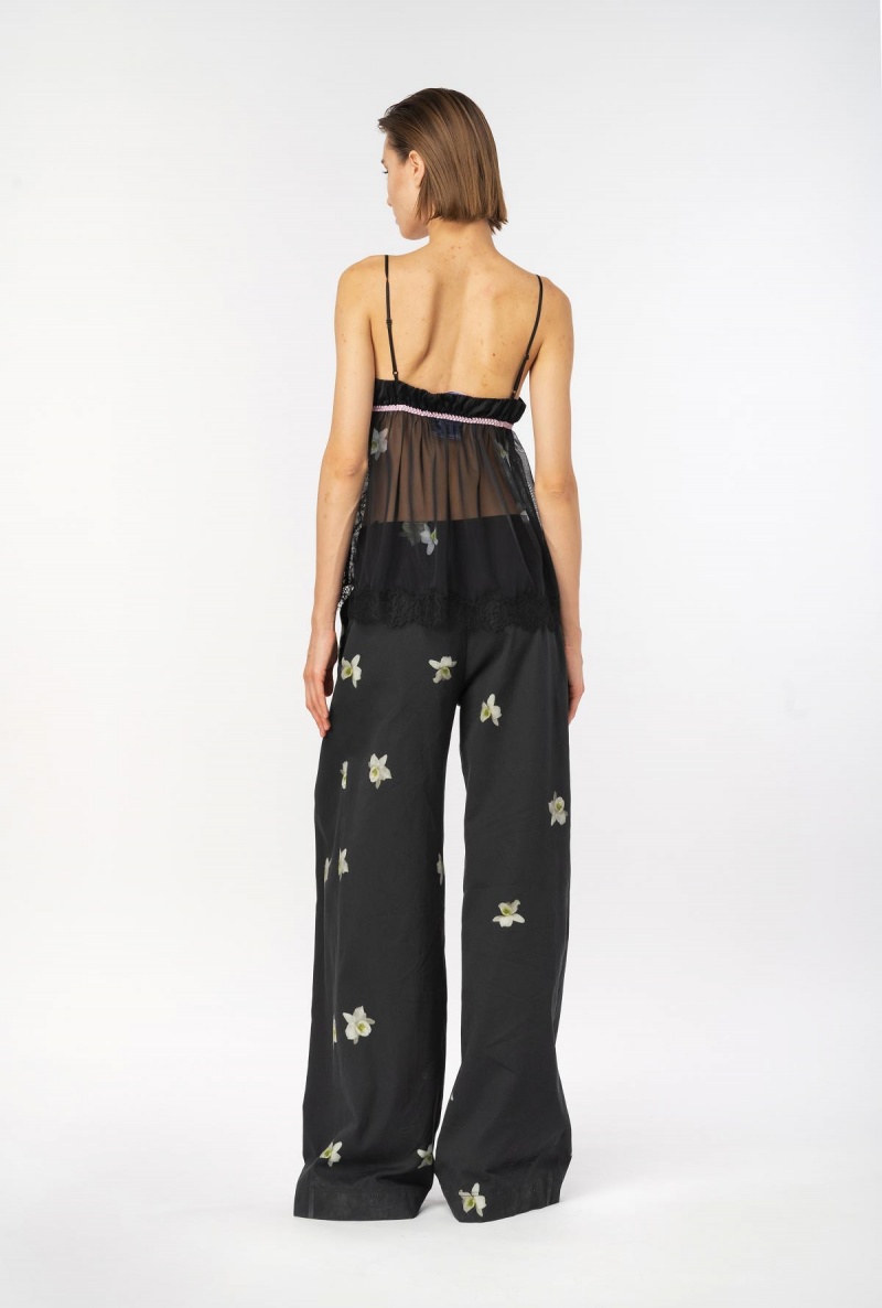 BLACK/WHITE Pinko Reimagine orchid-print wide-leg trousers by Patrick McDowell | LMYTR14076