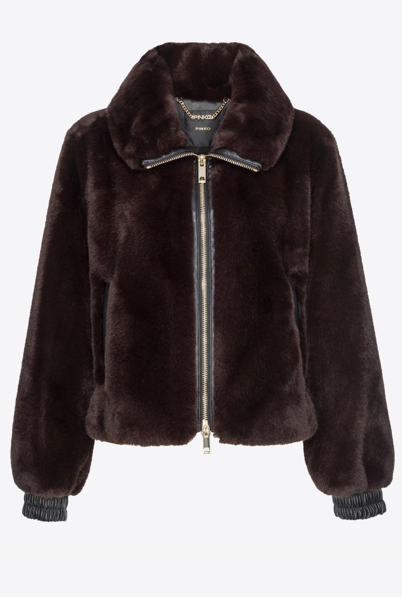 BLACK COFFEE-BROWN Pinko Faux fur bomber jacket | EMYHC24705
