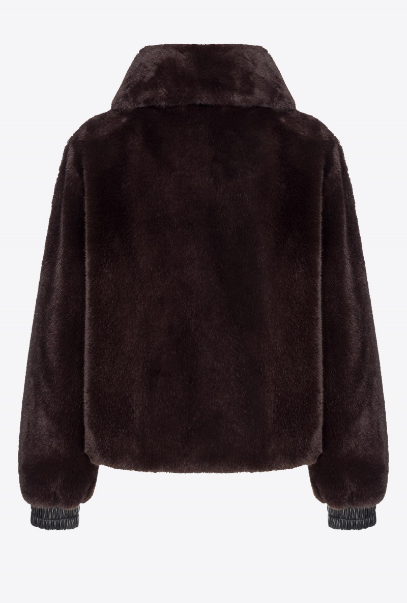 BLACK COFFEE-BROWN Pinko Faux fur bomber jacket | EMYHC24705