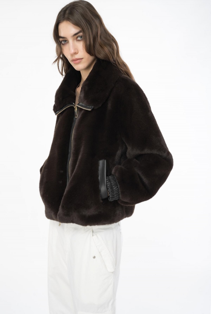 BLACK COFFEE-BROWN Pinko Faux fur bomber jacket | EMYHC24705