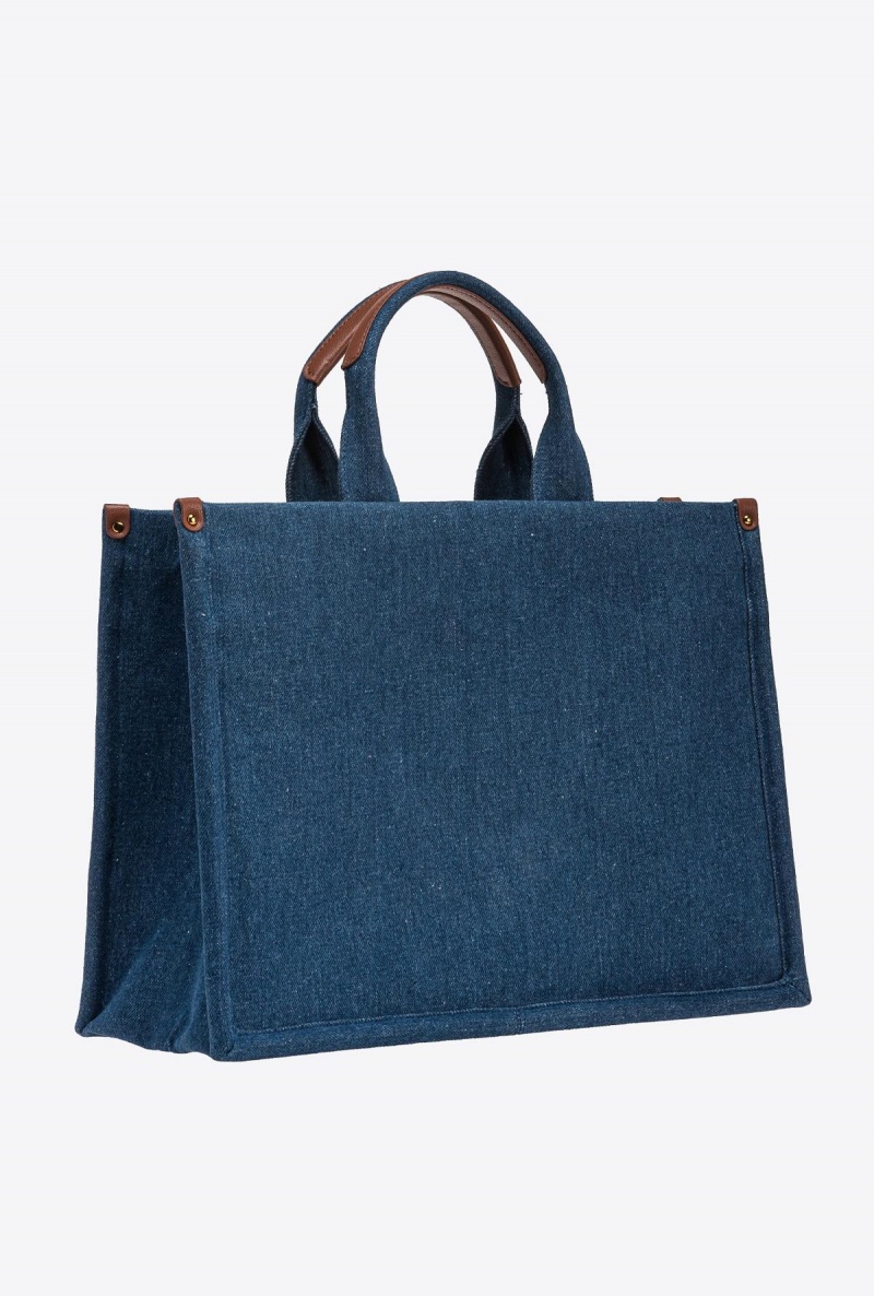BLUE DENIM-ANTIQUE GOLD Pinko Denim shopper bag with sequinned logo | FMYUI88060