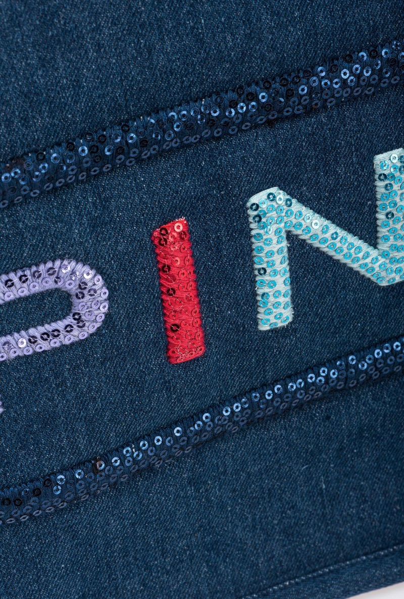 BLUE DENIM-ANTIQUE GOLD Pinko Denim shopper bag with sequinned logo | FMYUI88060