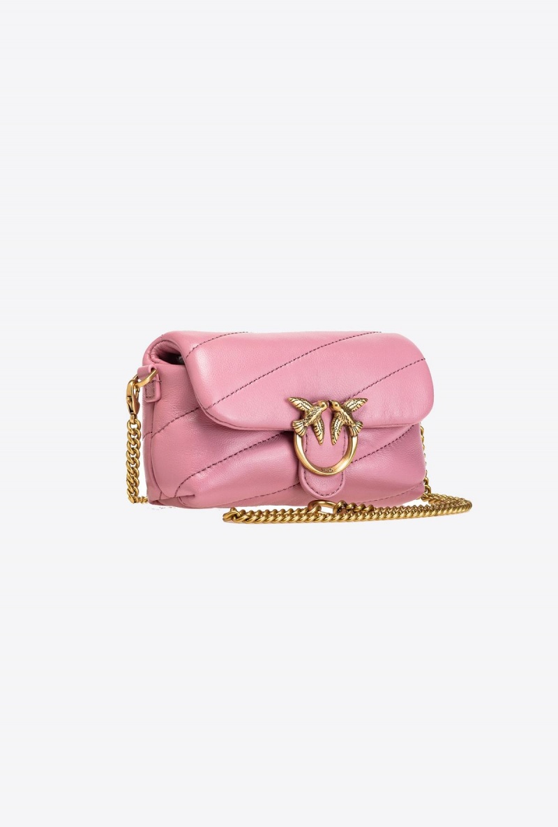 BLUSH PINK-ANTIQUE GOLD Pinko Micro Love Bag Puff Maxi Quilt | MYJZR12514