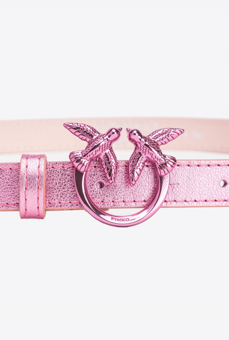 BLUSH PINK-BLOCK COLOUR Pinko Galleria laminated pink belt with Love Birds 2cm | DMYVO17702