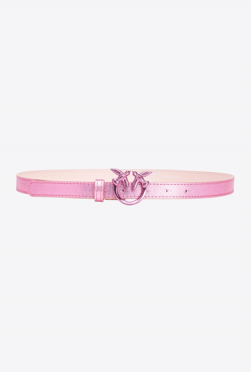 BLUSH PINK-BLOCK COLOUR Pinko Galleria laminated pink belt with Love Birds 2cm | DMYVO17702
