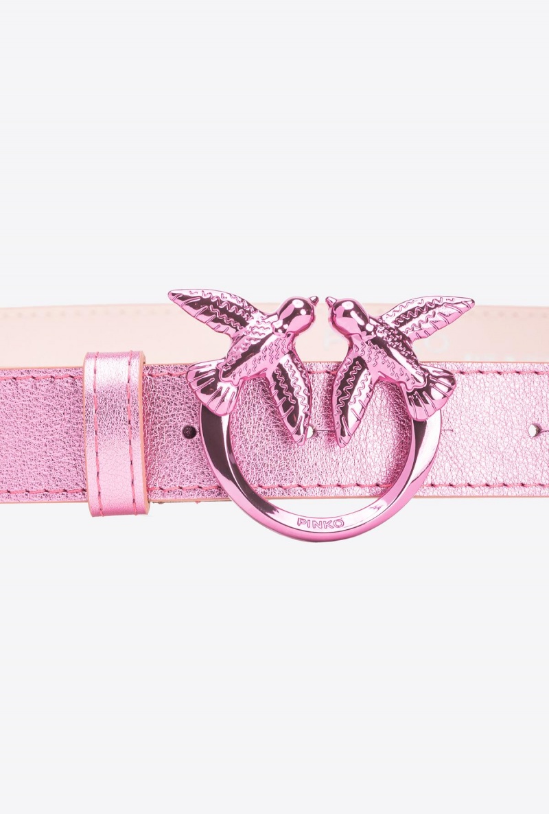 BLUSH PINK-BLOCK COLOUR Pinko Galleria laminated pink belt with Love Birds 3cm | MYJBT10522
