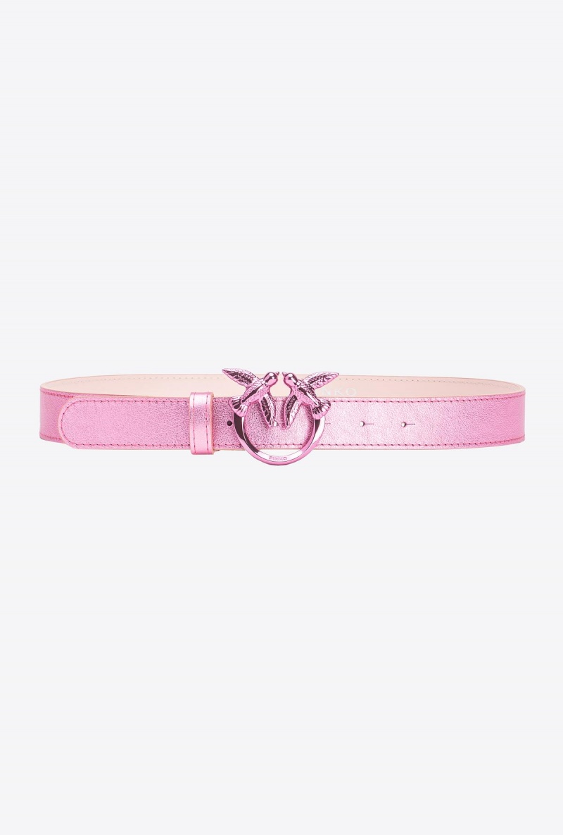 BLUSH PINK-BLOCK COLOUR Pinko Galleria laminated pink belt with Love Birds 3cm | MYJBT10522