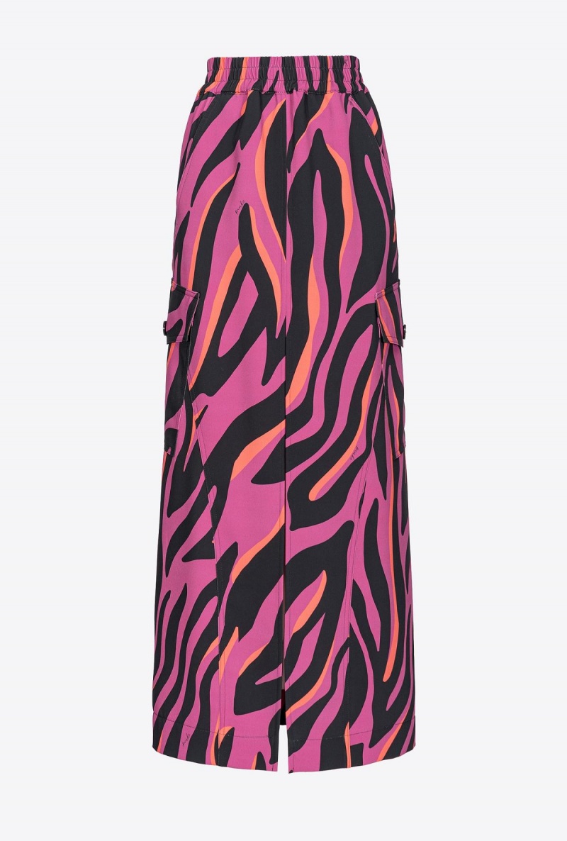 BOUGAINVILLEA/BLACK/ORANGE Pinko Long cargo skirt with psychedelic zebra print | ZMYNQ97300