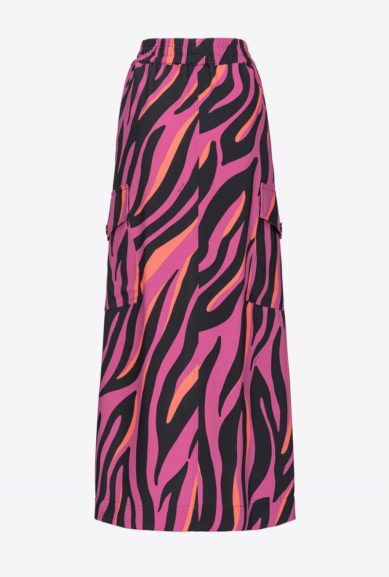 BOUGAINVILLEA/BLACK/ORANGE Pinko Long cargo skirt with psychedelic zebra print | ZMYNQ97300