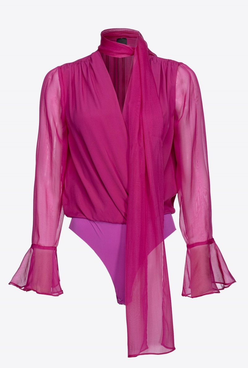 BOUGAINVILLEA PURPLE Pinko Silk chiffon bodysuit | MYEAH55248