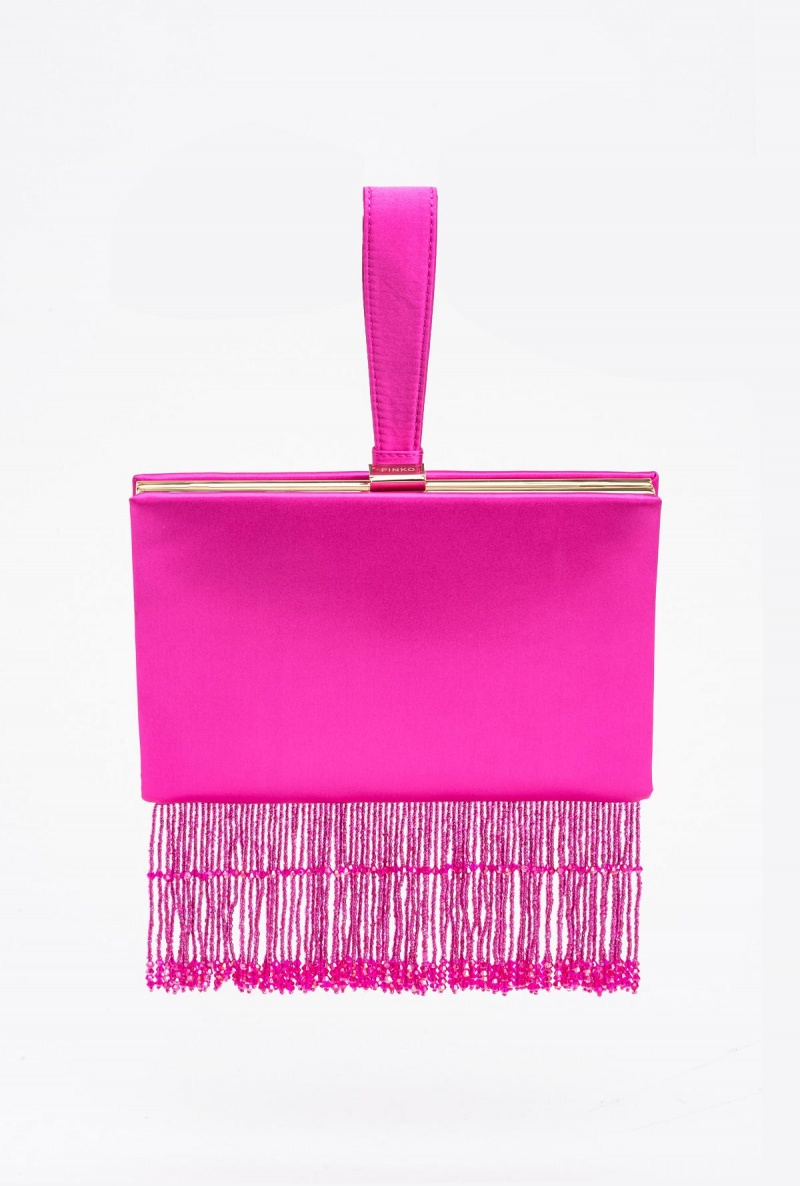 BOURGAINVILLIA PURPLE-SHINY GOLD Pinko Fringed satin handbag | GMYUC30376