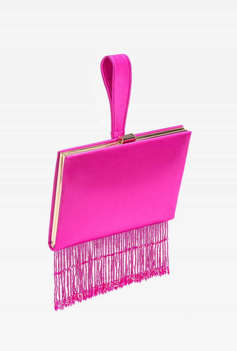 BOURGAINVILLIA PURPLE-SHINY GOLD Pinko Fringed satin handbag | TMYWZ31503