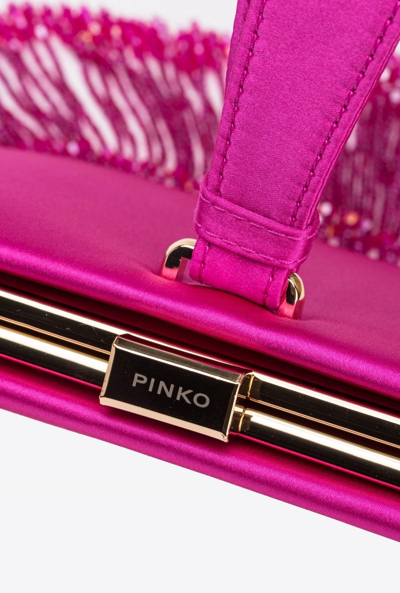 BOURGAINVILLIA PURPLE-SHINY GOLD Pinko Fringed satin handbag | TMYWZ31503