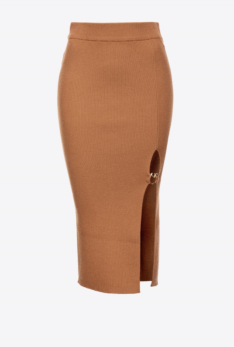 BRAN BROWN Pinko Calf-length wool skirt with Love Birds buckle | UMYTG27893