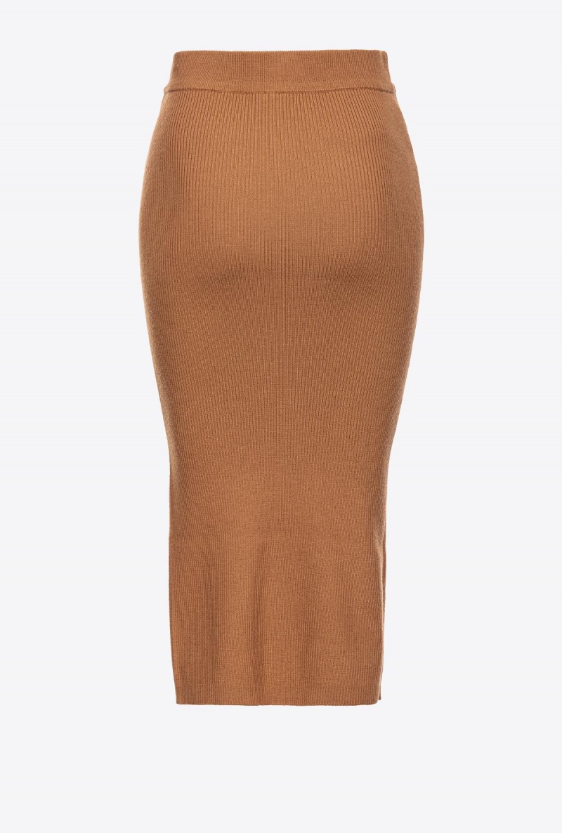 BRAN BROWN Pinko Calf-length wool skirt with Love Birds buckle | UMYTG27893
