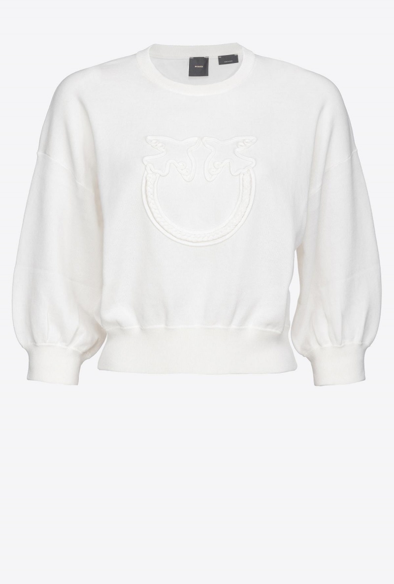 BRIGHT WHITE Pinko Cropped Love Birds sweatshirt | YMYVQ30751