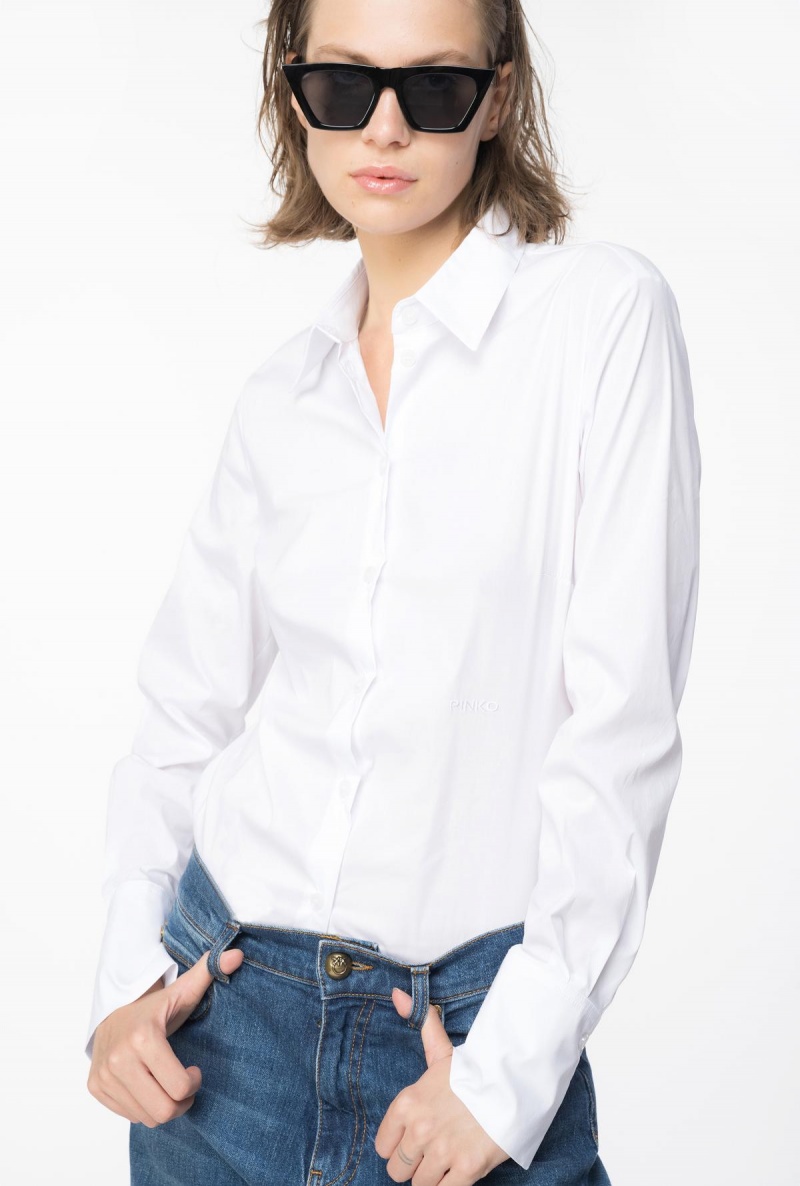 BRIGHT WHITE Pinko Fitted-waist poplin shirt with embroidered logo | ZMYMJ93742