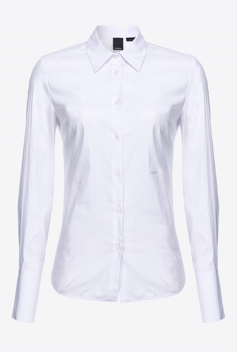 BRIGHT WHITE Pinko Fitted-waist poplin shirt with embroidered logo | ZMYMJ93742
