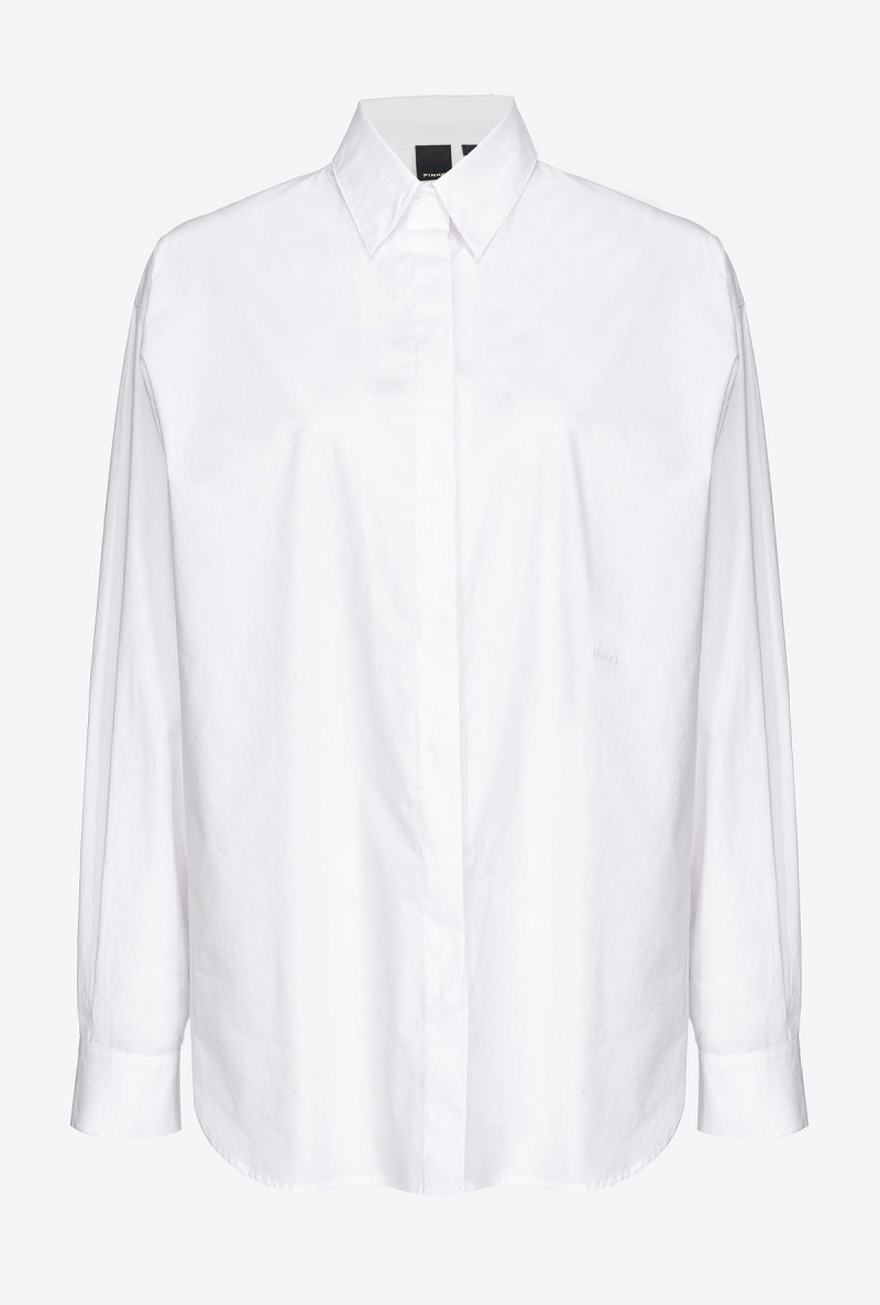 BRIGHT WHITE Pinko Oversized embroidered shirt | ZMYMJ52447