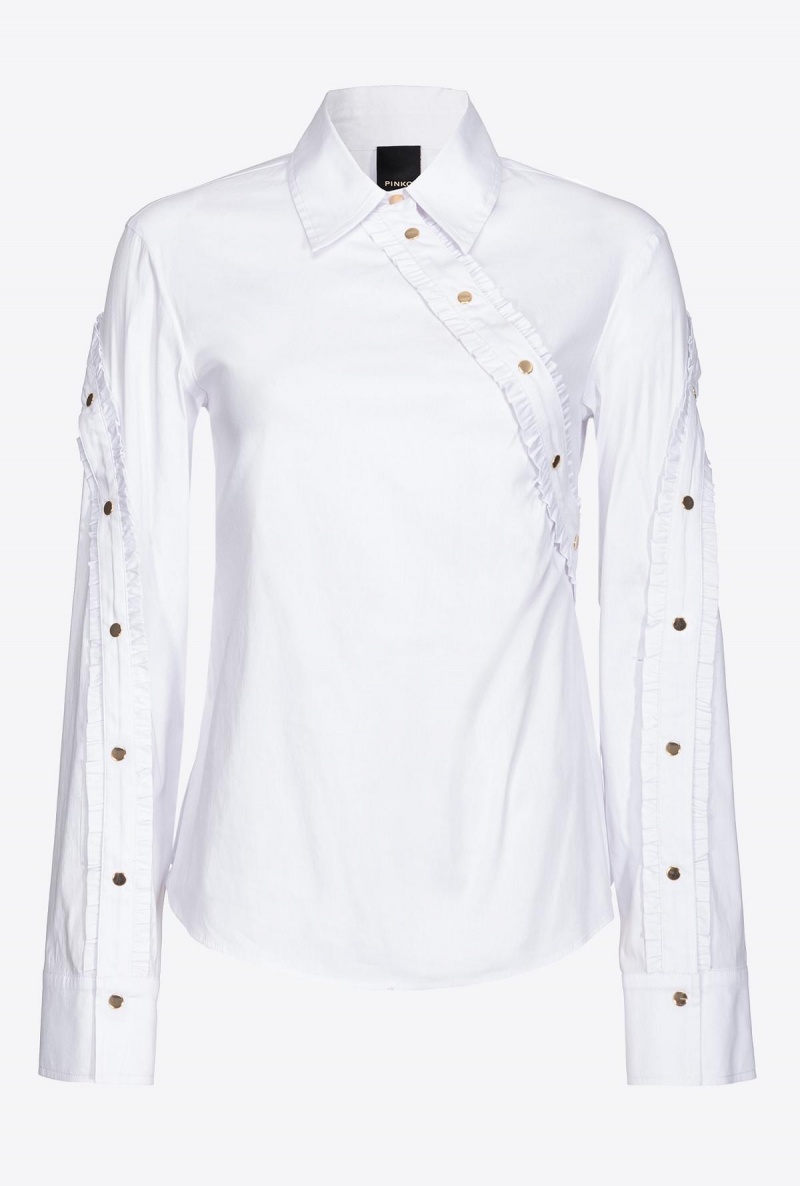 BRIGHT WHITE Pinko Poplin shirt with ruching and metal buttons | MYNEJ65964