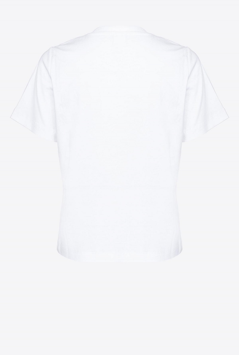 BRIGHT WHITE Pinko Rhinestone logo T-shirt | MYZPD65552