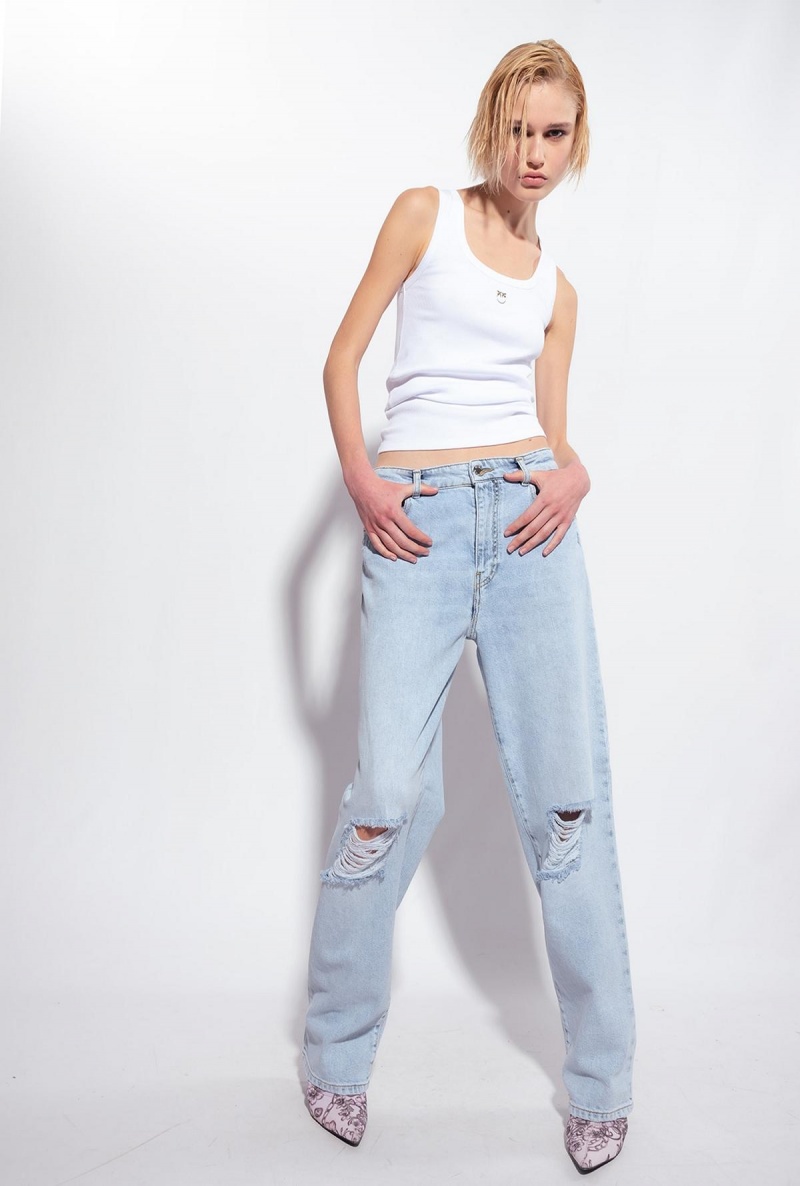 BRIGHT WHITE Pinko Tank top with Love Bird embroidery | MYZPD70206