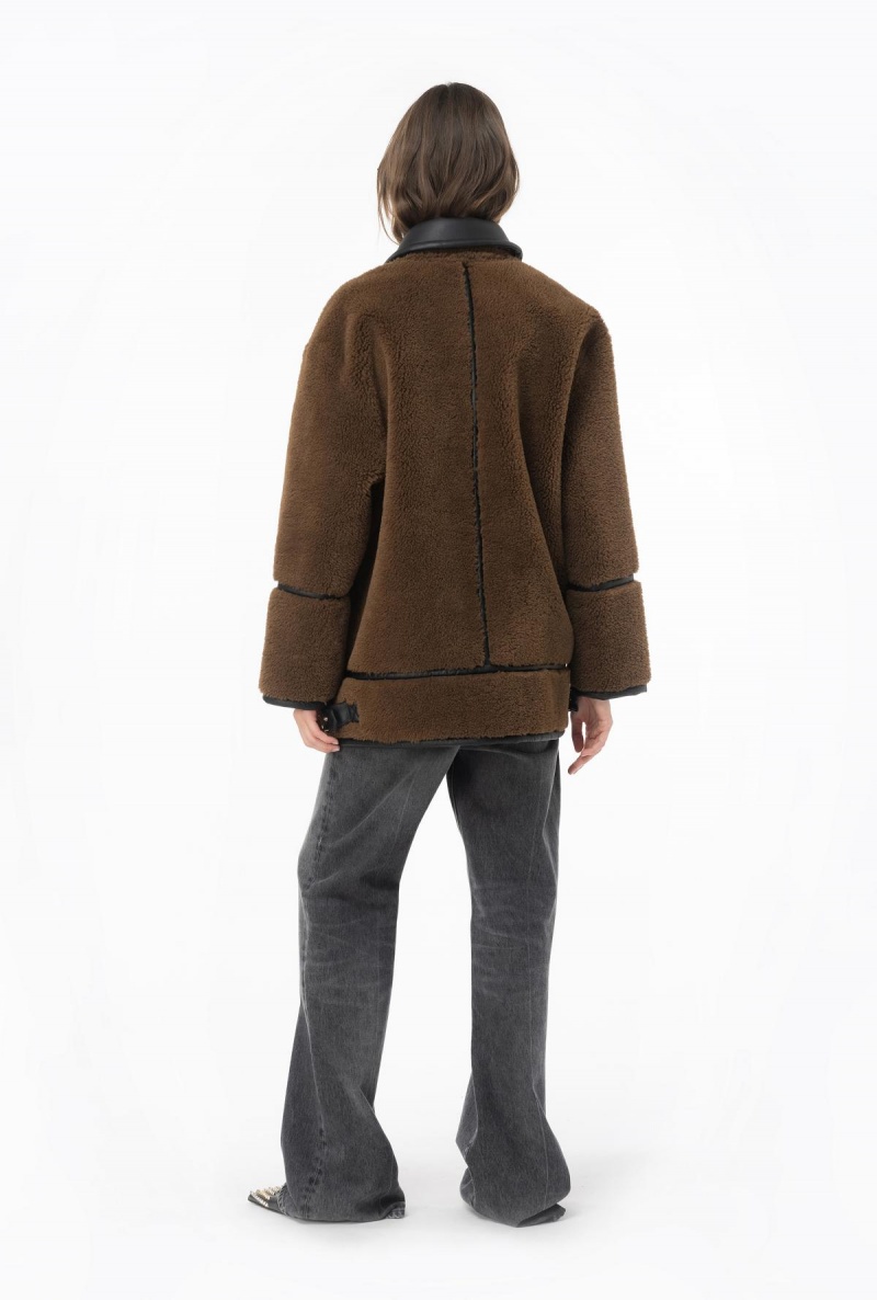 BROWN/BLACK Pinko Sheepskin-effect jacket | MYJZR84993