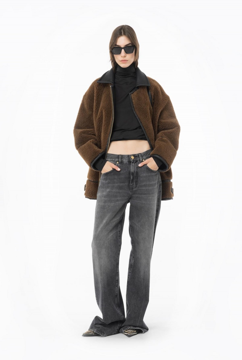 BROWN/BLACK Pinko Sheepskin-effect jacket | MYJZR84993