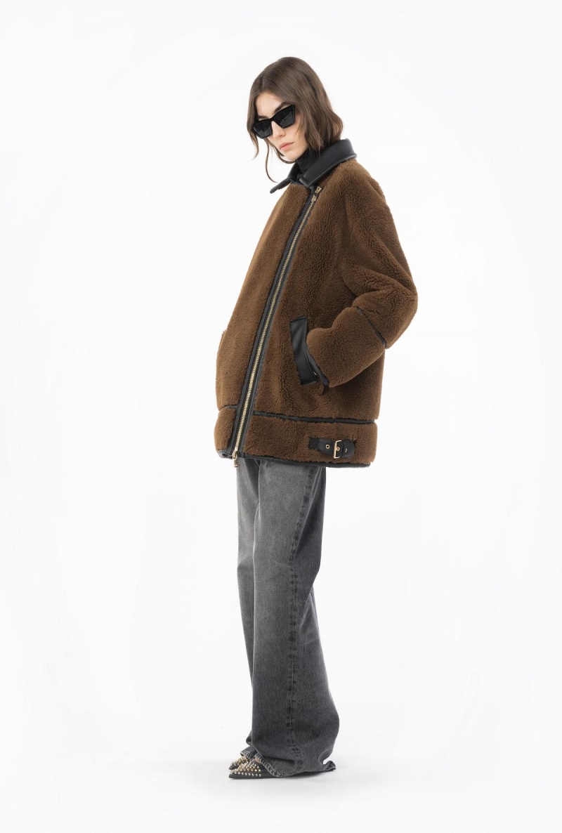 BROWN/BLACK Pinko Sheepskin-effect jacket | MYJZR84993