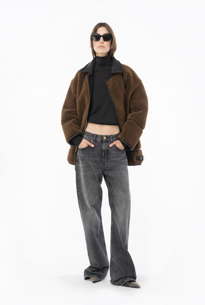 BROWN/BLACK Pinko Sheepskin-effect jacket | MYJZR84993