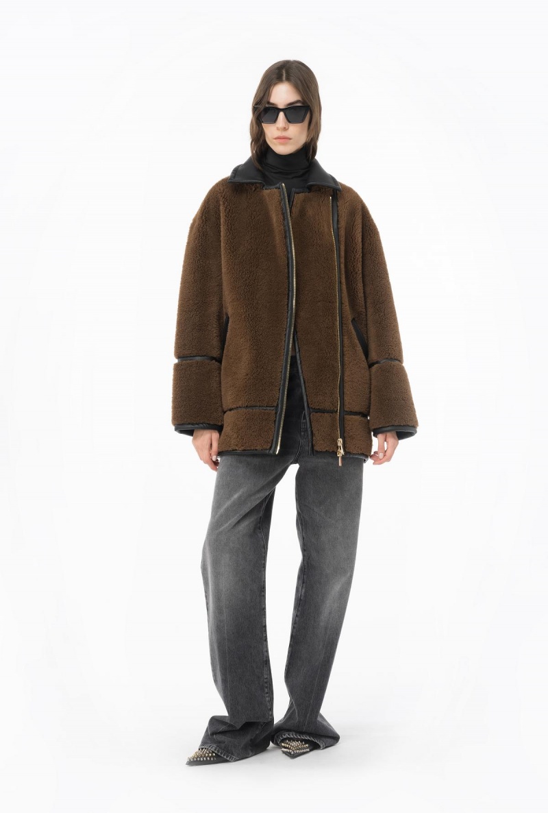 BROWN/BLACK Pinko Sheepskin-effect jacket | MYJZR84993