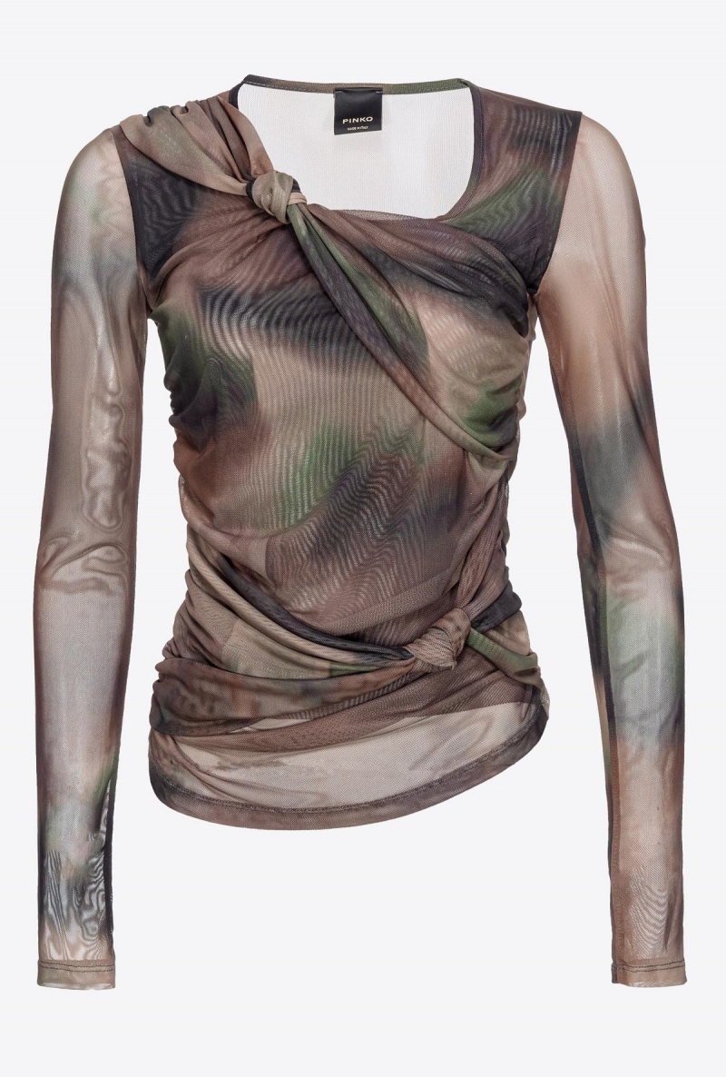 BROWN/GREEN Pinko Tie-dye tulle sweater | YMYVQ81305