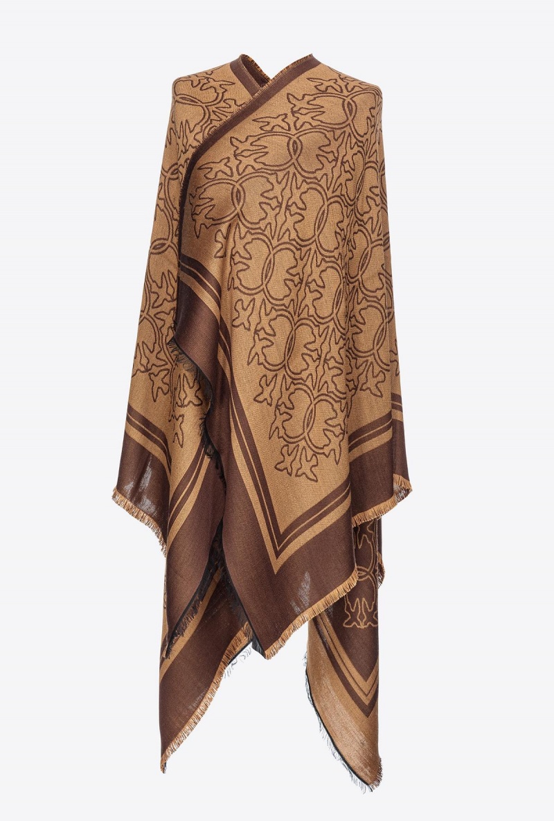 BROWN CAMEL Pinko Love Birds jacquard cape | XMYGW91222