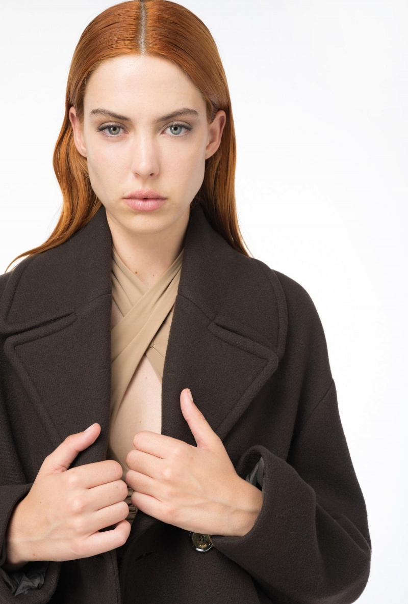 BROWN Pinko Double-breasted cloth coat | UMYTG68408