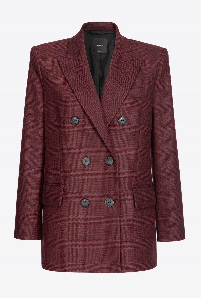 BURGUNDY/BLACK Pinko Prince-of-Wales flannel blazer | MYQCS80586