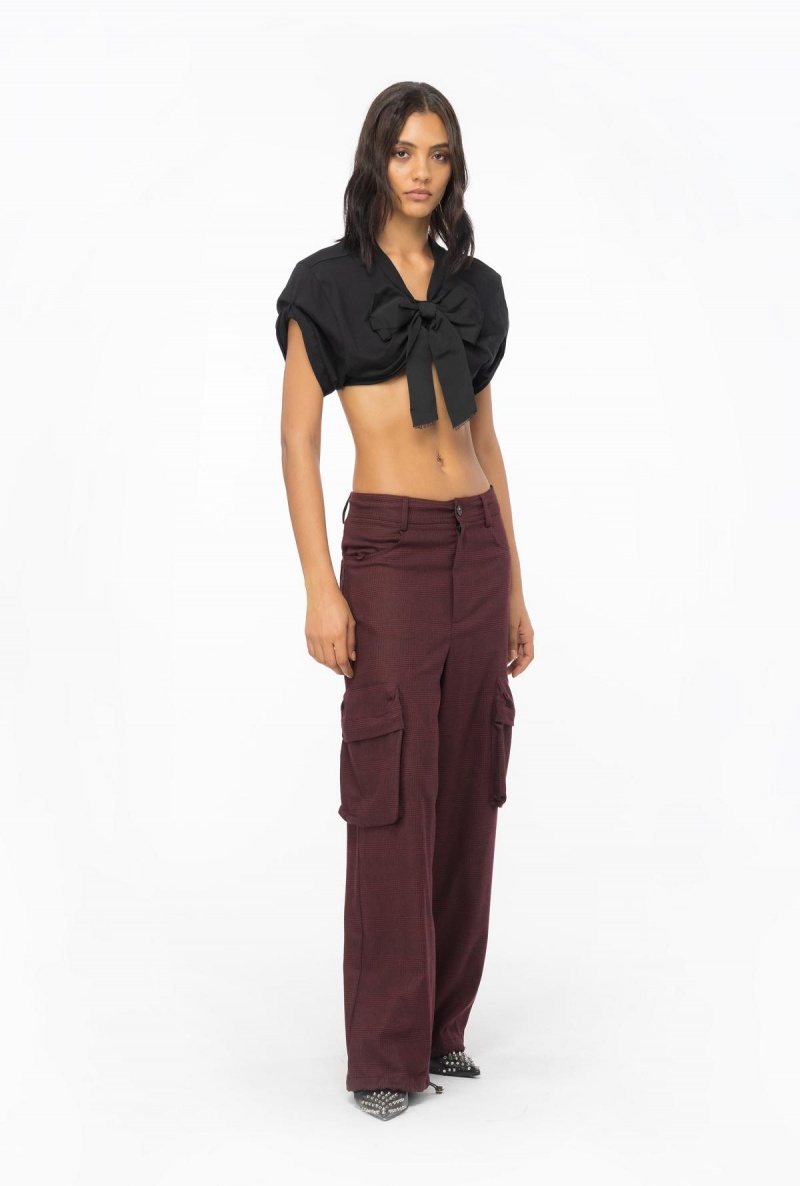 BURGUNDY/BLACK Pinko Prince-of-Wales flannel cargo trousers | XMYBH16266