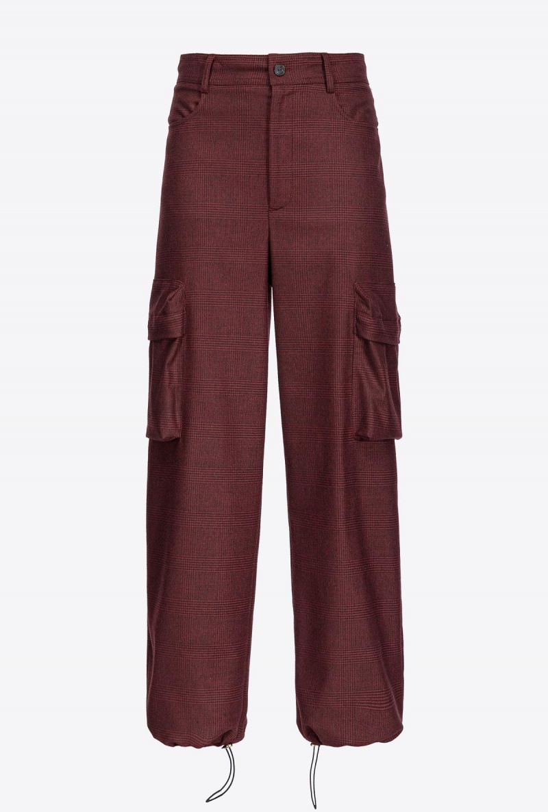 BURGUNDY/BLACK Pinko Prince-of-Wales flannel cargo trousers | XMYBH16266