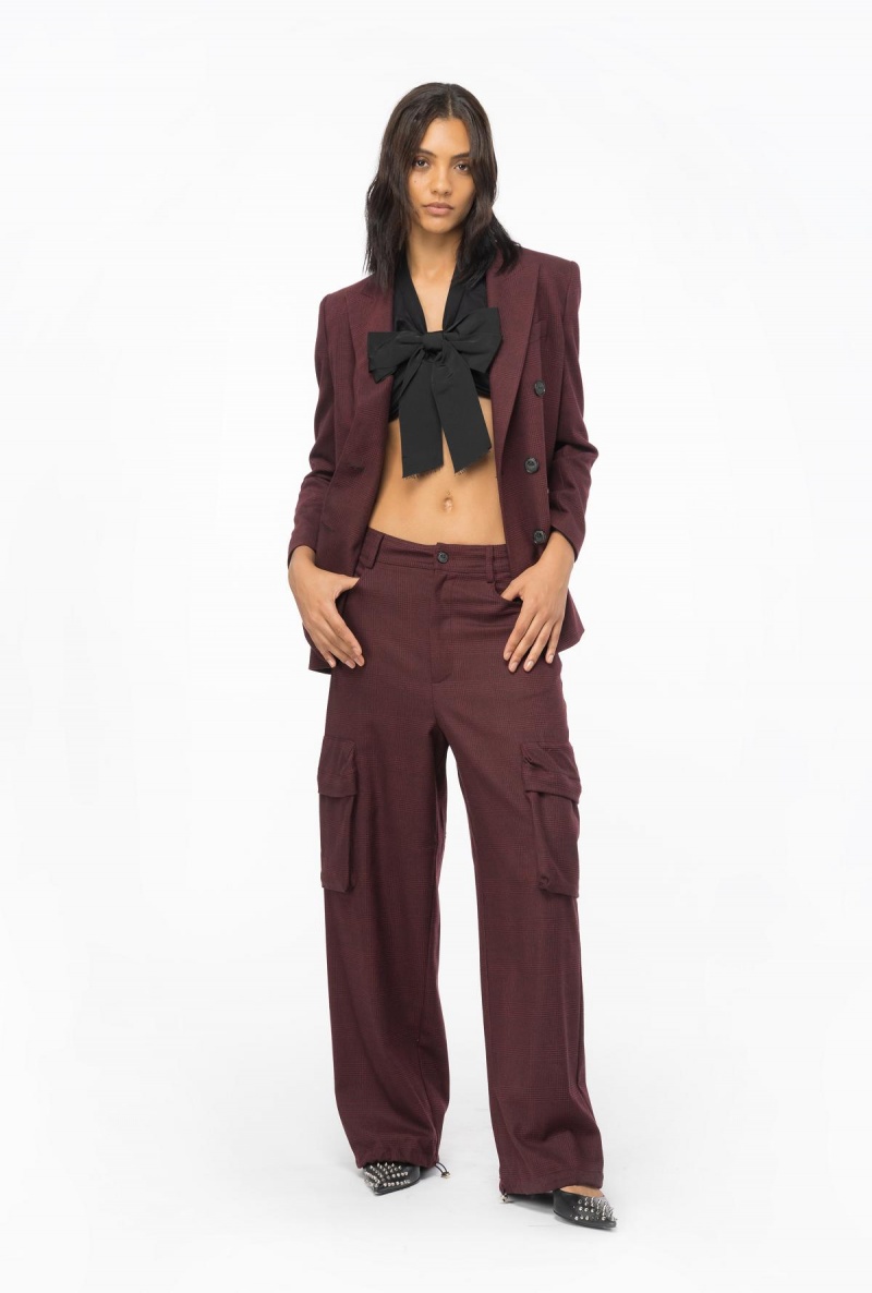 BURGUNDY/BLACK Pinko Prince-of-Wales flannel cargo trousers | XMYBH16266