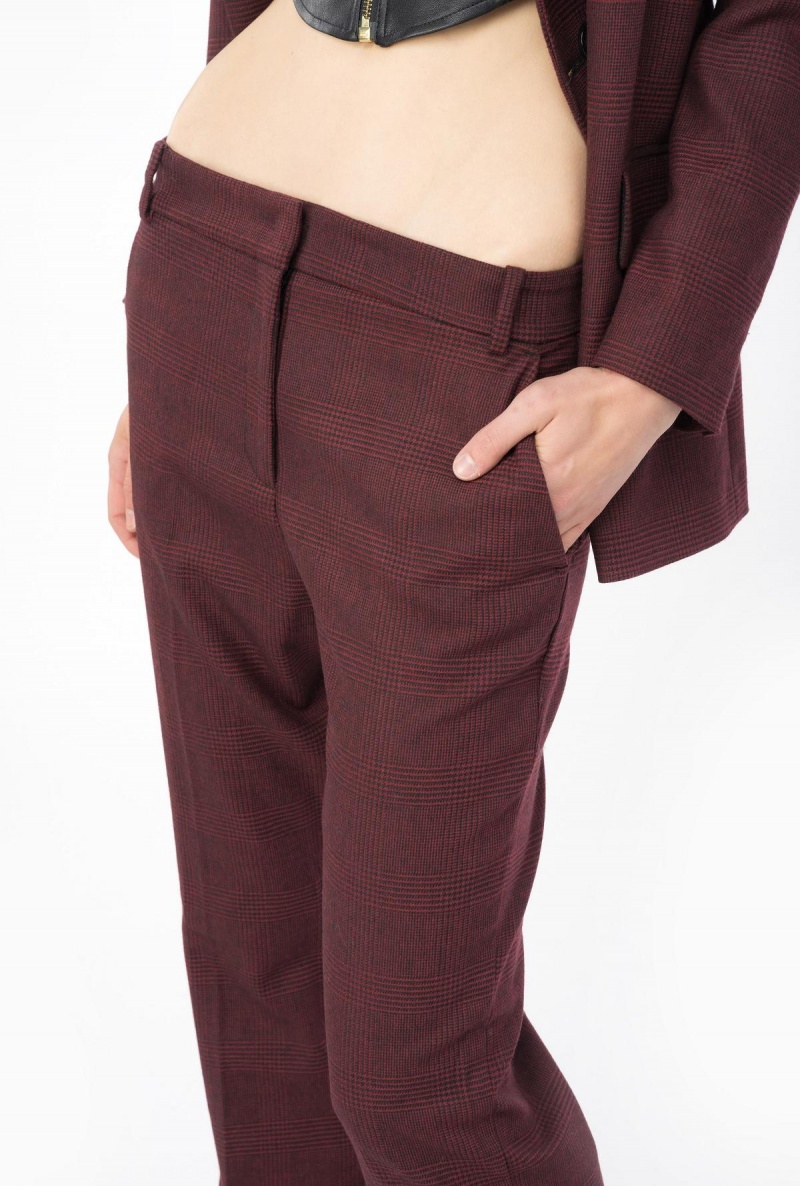 BURGUNDY/BLACK Pinko Prince-of-Wales flannel trousers | YMYVQ56821
