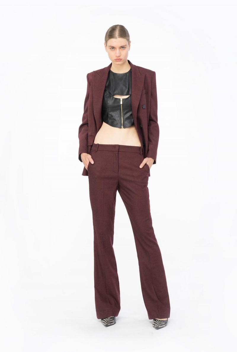 BURGUNDY/BLACK Pinko Prince-of-Wales flannel trousers | YMYVQ56821