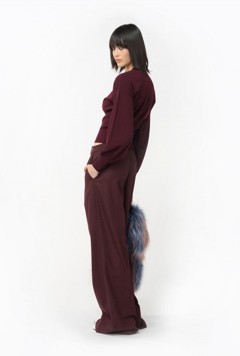 BURGUNDY/BLACK Pinko Prince-of-Wales flannel palazzo trousers | SMYNY65134