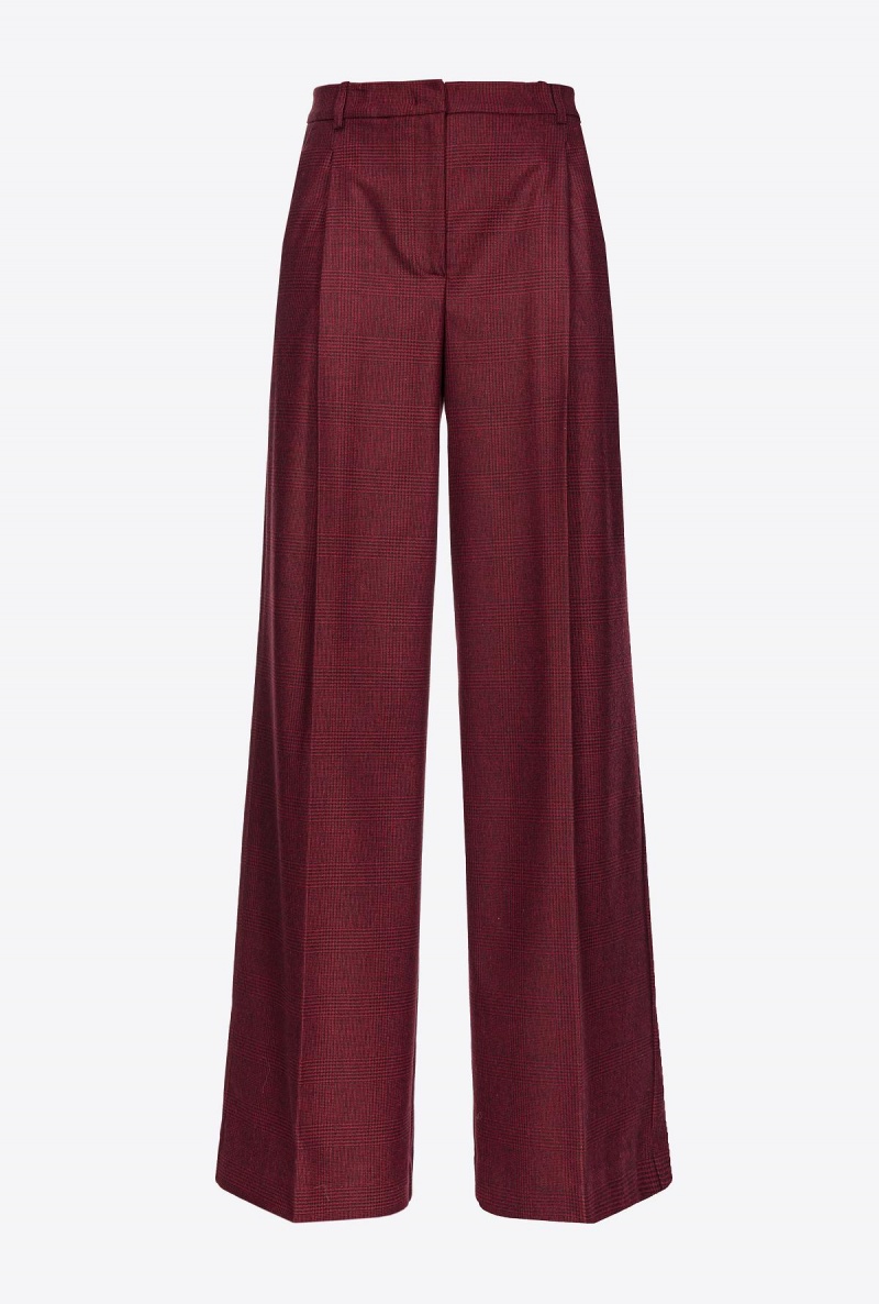 BURGUNDY/BLACK Pinko Prince-of-Wales flannel palazzo trousers | SMYNY65134